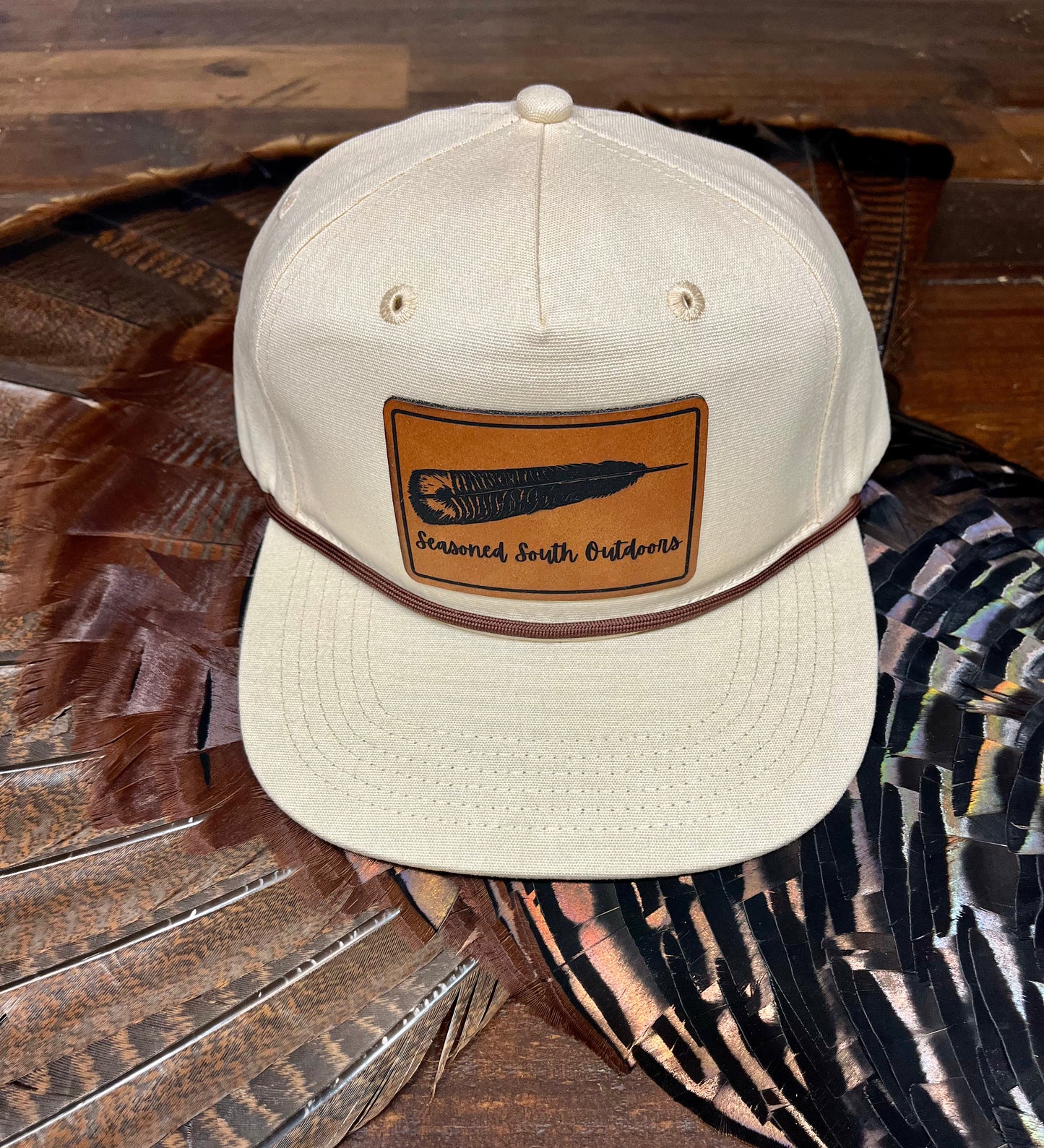 Spring Turkey Heads Up “Feather” goat rope flatbill hat