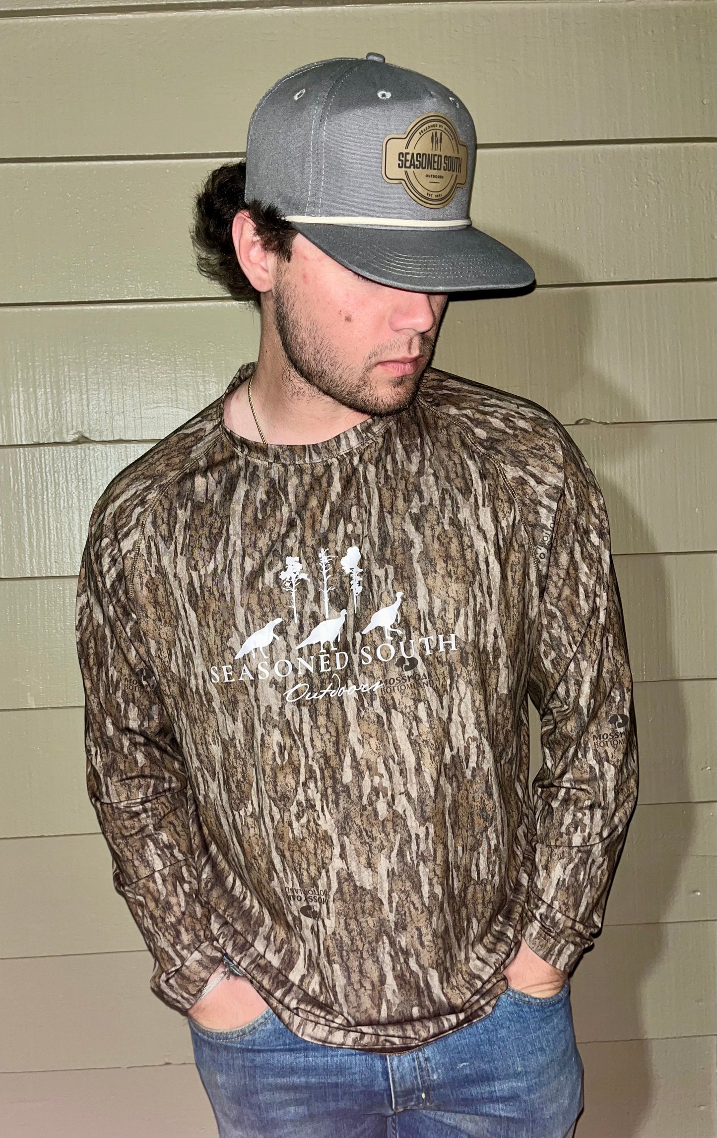 Turkey Collection “Turkey Trio” long sleeve in Mossy Oak “New Bottomland”