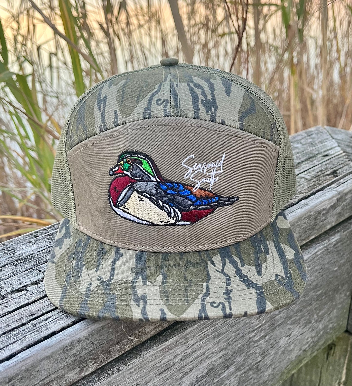 Seasoned South’s “Wood Duck” 7 panel Mossy Oak bottomland flatbill